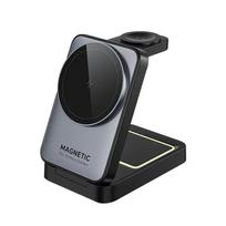 3 viename magnetinis belaidžio įkroviklio stovas, skirtas iPhone 16 15 14 Pro Max iWatch S10 Ultra 9 Airprods Magsafe greito įkrovimo stotis juoda