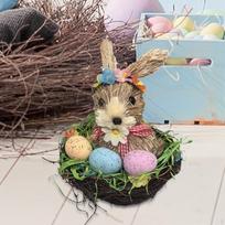 Woven Easter Bunny Basket Rabbit Figurines Desktop Decoration Eggs Candy for Outside gray