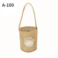 1Pc Wedding Lace Burlap Flower Basket Linen Handle Vintage Ceremony Table Decoration Baby Shower Party Candy Gift Bag 1PC beige