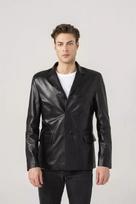 Genuine Leather Stylish Black Men Blazer Business Formal Lambskin 100% Handmade S juoda