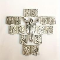 Catholic Juesus DIY Statues Cruz Madera 14 Sad Roads Status Christ Zinc Alloy Accessories Prayer Home Decoration beige