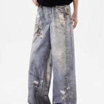 Printed Baggy Jeans Men Women Casual Baggy Straight Denim Pants High Street Wide Leg Y2K Blue Jean XXL mėlyna