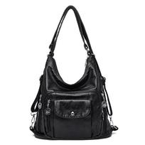 Vintage Women Shoulder Bag Fashion PU Leather Messenger Bag Designer Purse Large Capacity Handbag Travel Bag black