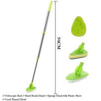3 in 1 Long Handle Tile Scrubber Cleaning Brush Triangle Sponge Glass Wiper 180° Rotatable Retractable Bathroom Floor Cleaning