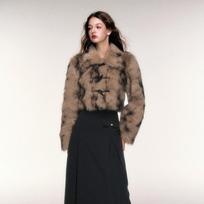 Stylish retro sweet and cool horn buckle short leopard print imitation fur coat women's 2025 autumn and winter warm fur fur top S
