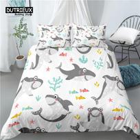 Home Living Prabangus 3D Baby Shark Spaudinys 2/3 vnt. Patogus antklodės užvalkalas pagalvės užvalkalas patalynės komplektai karalienės ir karalienės ES/US/AS dydis EU single(135x200cm)