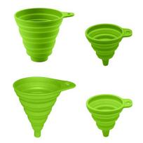 4Pcs Kitchen Funnel Set Foldable Silicone Collapsible Funnels for Filling Water Bottle Liquid Transfer Hanging Wall Funnel Organizer Kitchen žalia