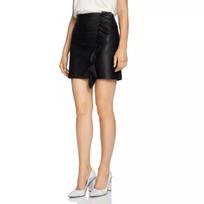 Women Unique Slim Fit Soft Genuine Lambskin Leather Hot Designer Black Skirt S juoda