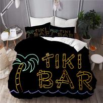 Tiki Bar Duvet Cover Set, Polyester Palms Pineapple Bedding Set Paradise Vintage Queen/King/Full/Twin Size Quilt Cover for Teens 70x133cm 2pcs