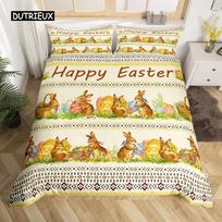 Easter Eggs Gnome Duvet Cover Butterfly Tulip Flowers Bedding Set Microfiber Rainbow Wooden Plank Kawaii Dwarf Comforter Cover EU single(135x200cm) beige