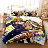 JoJo Bizarre Bedding Set Single Twin Full Queen King Size Bed Set Aldult Kid Bedroom Duvetcover Set 3D Print Anime bed sheet set AU Single(140x210cm) black