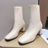 Avalynė Elegantiški Batai su Kulnais Moterims Pusiau Aukšti Batai Moterims Kulnai Iki Blauzdos Vidurio Balti Išpardavimas Stilingas Pasiūlymas Gotika Naujiena Iš PU 34 white