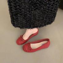 Women's Ballet Flats Sandals Women's Lolita Casual Outerwear 2024 Autumn and Winter Fashion Slippers Bow Women's Mary Jane Shoes 35 raudona