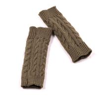 Rudens/Žiemos Puspirštės Vilnonės Pirštinės Iš Užsienio su Aštuoniukės Pynimo Raštu ir Rankogaliais One Size chaki