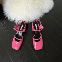 Vintage Women's Red Sandals 2024 Summer Square Toe Shoes Women's Buckle Solid Color Newest Wedding Party High Heels Women's 35 rožinė