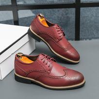 Formal Dress Shoes Mens Business Brogue Carving Leather Shoes Luxury Leather Classic Fashion Shoes Elegant Office Low top Shoes 38 vyno raudonos spalvos