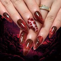 European and American Popular Halloween Short Almond Manicure 3D Blood Red Smudge Nails Fake Nails