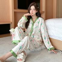 Fresh Elegant Y2k Pink Tulip Women's Pajamas French Aesthetics Golden Diamond Fleece Nightgown New Autumn Winter Sleepwear M smėlis
