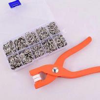 Tick Button Pliers Set DIY Metal Tick Snaps Buttons with Fastener Pliers Press Tool Kit For Sewing Crafting Clothes Pants Jean gray
