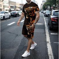 Conjunto de chándal de tigre feroz para hombre, camiseta informal con estampado 3D, ropa deportiva corta de manga corta, 2 pieza S black