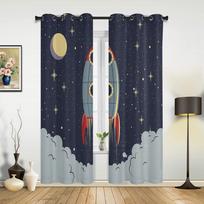 Space Spaceship Rocket Curtains for Bedroom Living Room Drapes Kitchen Children's Room Window Curtain Modern Home Decor 135W x 60H(cm) x1 white