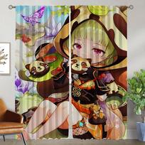 Genshin Impact Window Curtain for Room 2 Panel Partition Home Interior Curtains for Camera Halloween Decoration Shades Living W50xH70cmx2pcs-CL