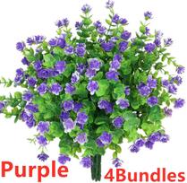 4 Bundles Fake Flowers Artificial Flowers Real Touch Artificial Bouquets UV Resistant Shrubs Plants No Fade Faux Plastic Home Garen Decors ARI violetinė