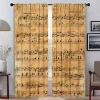 Vintage Music Note Anti-mosquito Curtains for Camera Window Curtain for Room 2 Panel Shades Home Interior Curtains Partition W50xH70cmx2pcs-CL