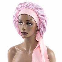Women Satin Widened Sleep Hat Night Sleep Cap with Long Streamer Hair Care Bonnet Nightcap Elastic Cap De Nuit Shower Turban