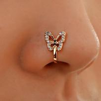 1 PC Cute Butterfly Fake Piercing Nose Ring Butterfly Non Piercing Clip On Nose Ring Ear Clips Cuff Body Jewelry ARI auksas