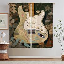 Electric Guitar Illustration Blackout Curtain Tiebacks Blind Kitchen Curtains 2 Pieces Window Curtains Home Living Room Curtain W50xH70cmx2pcs-CL