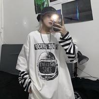 Autumn New Loose Fake Two Striped Long Sleeve T-shirt Chic Harbor Taste Student Top Women's Clothing M