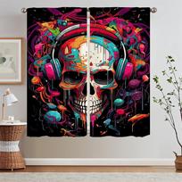 Musical Skull Lace Curtains for Living Room Blackout Curtain Tiebacks Home and Decoration Window Curtains Salon 2 Cheap Pieces W50xH70cmx2pcs-CL
