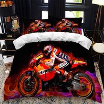 Motocross Bedspread Boy's Bed Set Luxury Bedding Set Motorcycle Fire Print Duvet Cover Set with Pillowcase Bedroom Textile EU single(135x200cm) white