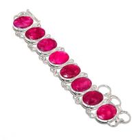 Ruby(Simulated) Gemstone Handmade 925 Sterling Silver Bracelet 7-8  G3w84