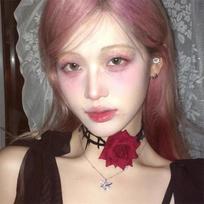 Dark Night Red Rose Thorns Choker Necklace Vintage Gothic Strap Collarbone Chain Halloween Dress Up Accessories