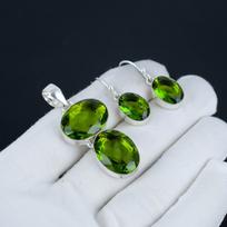 Beautiful Peridot Silver Pendant Set, Peridot Gemstone Handmade 925 Sterling Silver Earring Pendant Set For Women Pendant Birthday Gift 2.55" žalia