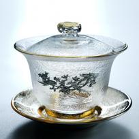 150ml Japanese Plum Blossom Tin Gaiwan Hammer Patterned Glass Tea Tureen Household Tea Maker Cover Bowl For Kung Fu Tea Craft gray