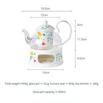 European style ceramic glass flower tea pot candle heating fruit flower tea pot set white