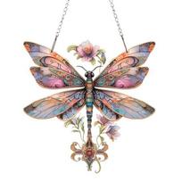 Kamanė Akrilo Pakabinamas Ornamentas Spalvinga Kamanė Langui Saulės Gaudyklė su Metalinėmis Grandinėlėmis Namų Sodui Verandai Dekoravimui 15x15cm
