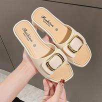 Ladies All-match Fashion Summer Outer Wear Sandals and Slippers Non-slip Korean Wear-resistant Thick-soled One-word Slippers 40-41 balta