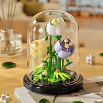 Flower Bonsai Building Blocks Rose Artificial Bouquet Plant Bricks Dust Cover Micro Puzzle Model Home Decor Birthday Toy For Kid With  BOX