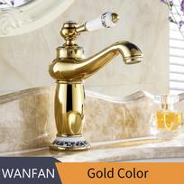 Basin Faucets Modern Faucet Bathroom Faucet Gold Finish Hot & Cold Brass Basin Sink Faucet Single Handle with Ceramic Taps M-16K auksinė