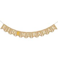 Eid Mubarak Banner Burlap Flag Decoration Eid Celebration Hanging Banner for Corridor Windows B beige