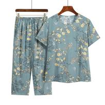 Middle-aged and Elderly Short-sleeved T-shirt Suit Female Summer Mother Wear Loose Clothes Casual Two-piece Suit XXXXL
