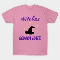 T Shirt Women Witches Gonna Hate Harajuku Print Kawaii Tshirt Summer Short Sleeve Female T-Shirt Top Tee S rožinė