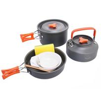 Kempingo indų rinkinys, Nešiojami aliumininiai lauko indai, Keptuvė ir puodas žygiams, kepsninei, iškylai