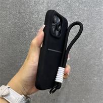 Luxury Suede Wallet Wrist Strap Rope Lanyard Card Holder Phone Case For iPhone 16 12 13 14 15 Pro Max Plus Cowhide Leather Cover For iPhone 16 Pro&Case & Strap juoda