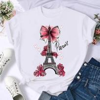 Summer Round Neck Printed Top Fashionable Casual Bow Flower Pattern Short Sleeved Women's Pure Cotton T-shirts S
