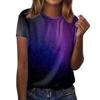 Summer Round Neck 3D Space Pattern Printed Top  Fashionable Casual Short Sleeved Women's T-shirts S